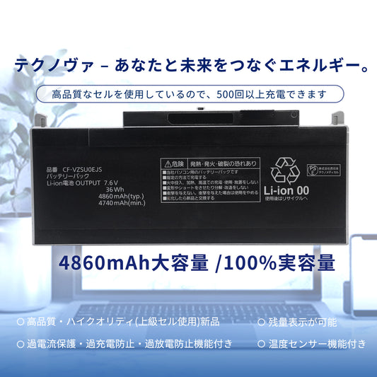 Panasonic対応 CF-VZSU0EJS CF-RZ5 CF-RZ4 PANASONIC CF-RZ6 【7.6V 4860mAh】 対応用 PC 互換 バッテリー クリーニングシート付き(選択必要) 2025DO-GLJP