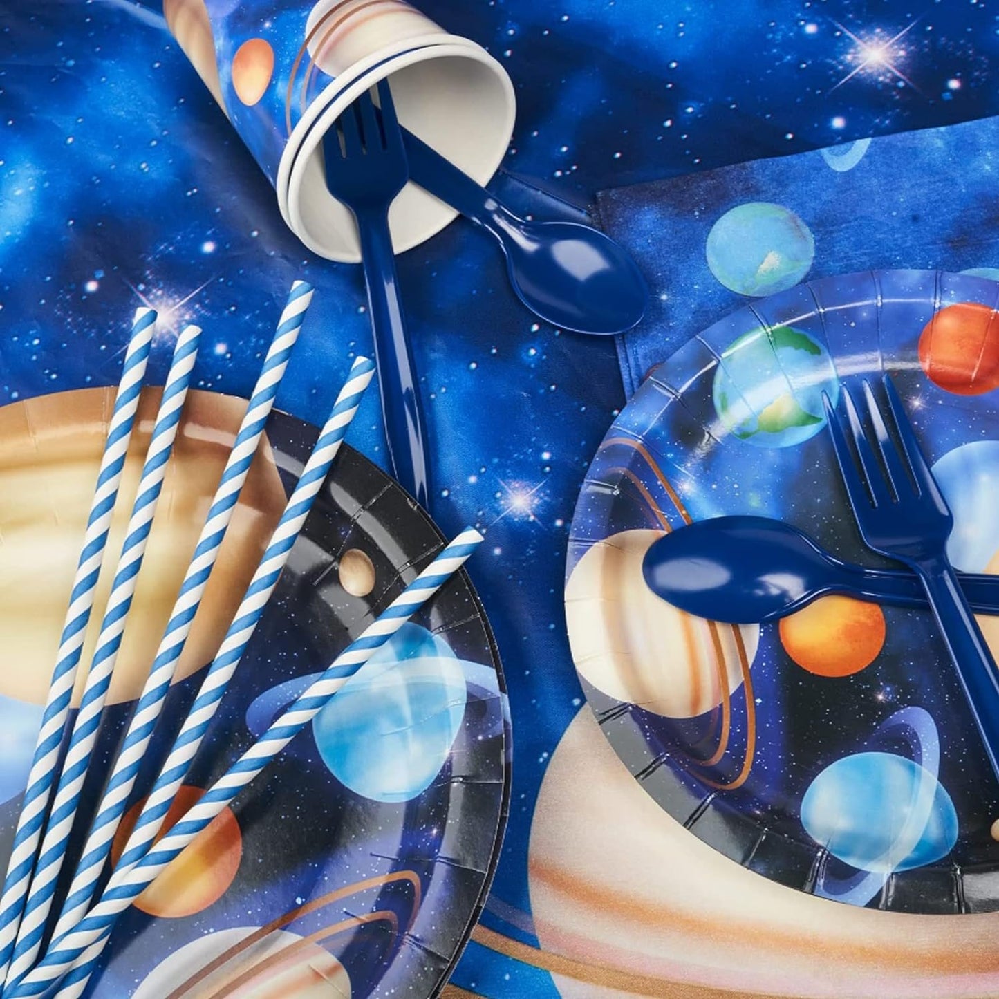 [Infashion]宇宙をテーマにしたパーティー用品は25を提供し、男の子のための宇宙の誕生日の装飾、完全なパックが含まれています、テーブルクロス.バナー