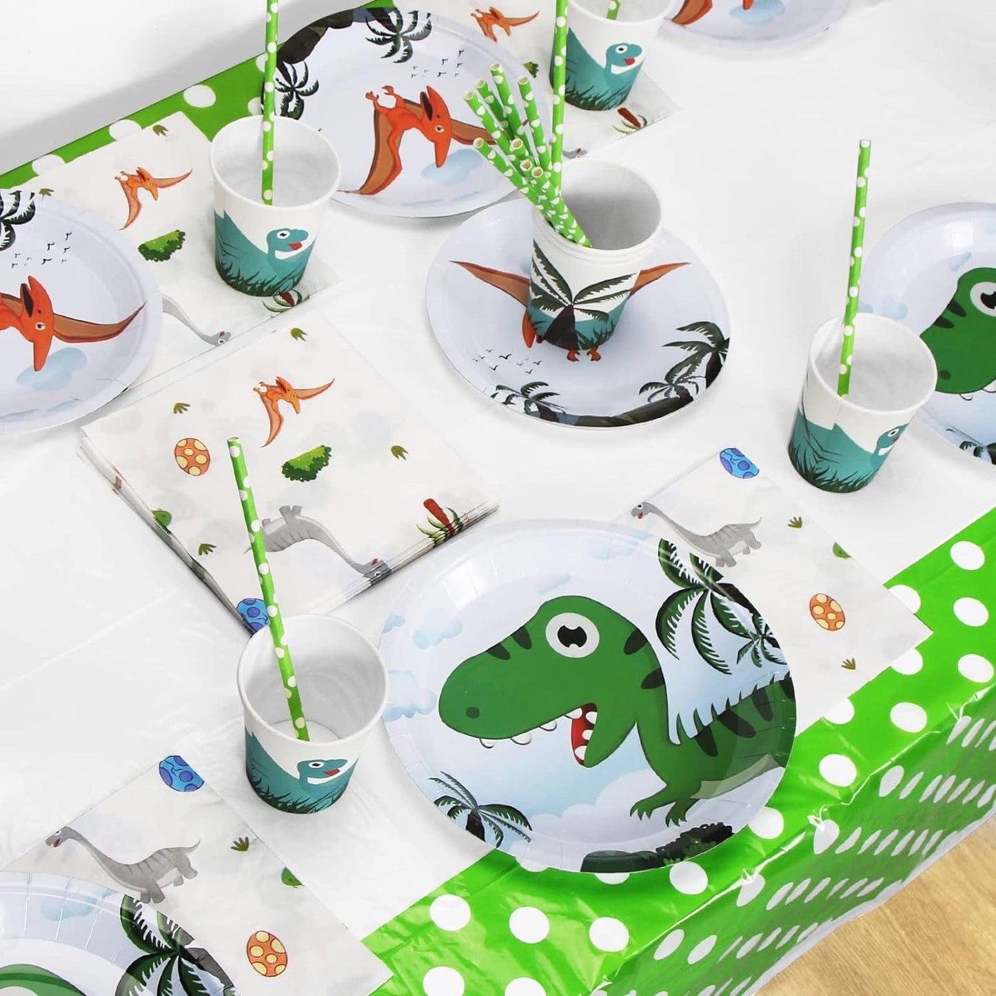 [Infashion]恐竜パーティー用品、恐竜食器セット、プレートカップナプキンストローテーブルクロス、男の子の誕生日の装飾テーマパーティーのための恐竜パーティーアクセサリー