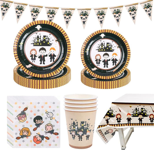 [Infashion]バースデー 食器 マジックウィザードスクールデコレーション（12名様）-食器ペーパープレートカップカップテーブルクロスペーパーナプキンバナーテーブルデコレーションバースデーパーティーボーイガールキッド