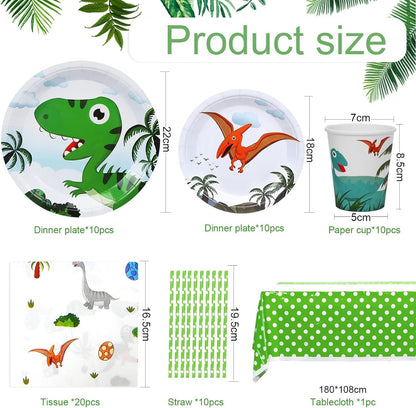 [Infashion]恐竜パーティー用品、恐竜食器セット、プレートカップナプキンストローテーブルクロス、男の子の誕生日の装飾テーマパーティーのための恐竜パーティーアクセサリー