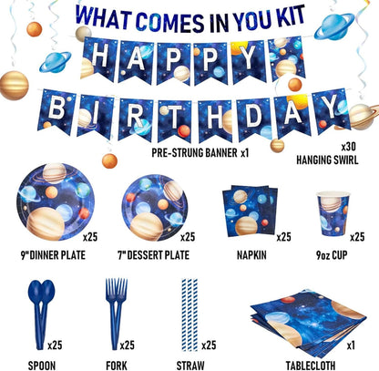 [Infashion]宇宙をテーマにしたパーティー用品は25を提供し、男の子のための宇宙の誕生日の装飾、完全なパックが含まれています、テーブルクロス.バナー