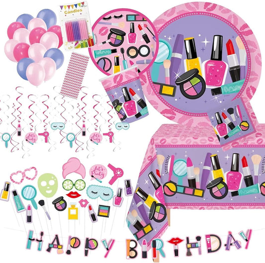[Infashion]30の完全なスパの誕生日パーティー用品を提供しますプレート、ナプキン、テーブルカバー、バナー、、バルーン、写真の小道具スパパーティーの誕生日パーティーが含まれています
